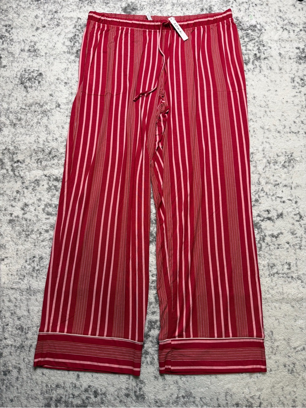 SOMA Cool Nights Printed Pant Aspen Red and Pink Striped Wide-Leg Pajama Pants L